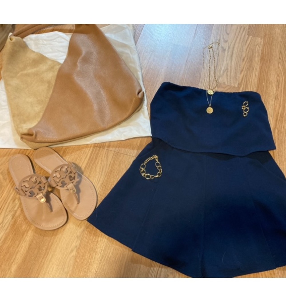 Styled Navy lined romper, and other selected items